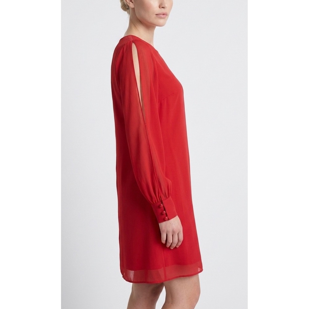 A Byer Red Open Slit Sheer Arm Long Sleeve Shift Mini Dress Womens XS - Picture 2 of 14